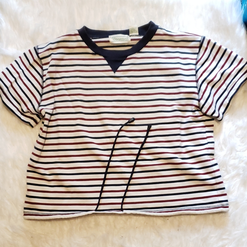 Cropped Stripe Waist Tie Vintage Top